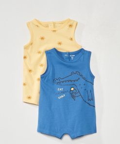 Lot de 2 barboteuses en jersey - Bleu/jaune