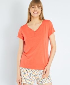 Pyjama short avec imprimé - Orange/blanc