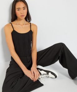 Débardeur corset en maille côtelée - noir