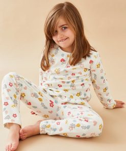 Pyjama 2 pièces fleuri en velours, multicolore - Blanc