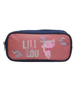 Trousse scolaire rectangulaire Lili Lou Chat Rose Bagtrotter - Rose