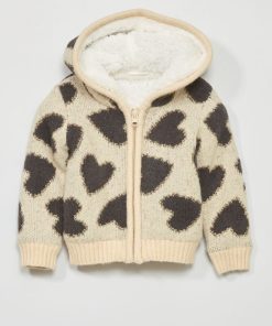 Un gilet en maille tricot à capuche - Beige/gris