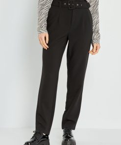 Pantalon carotte avec ceinture - noir