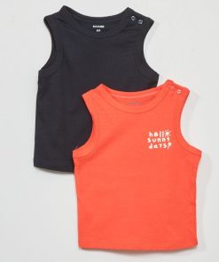 Lot de 2 débardeurs en jersey - Bleu/rouge