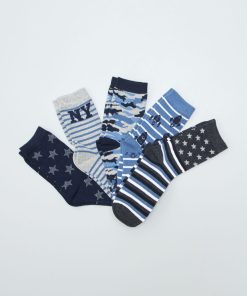Lot de 5 paires de chaussettes imprimé américain - Bleu/gris