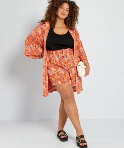 Kimono imprimé en matière crêpée - Orange