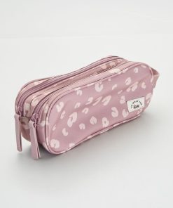 Trousse scolaire à double compartiment - Rose léopard