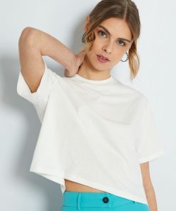 Crop-top en jersey uni - Blanc