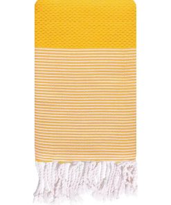 Fouta traditionnelle en coton 1x2m en nid d'abeille Mikanda - Jaune