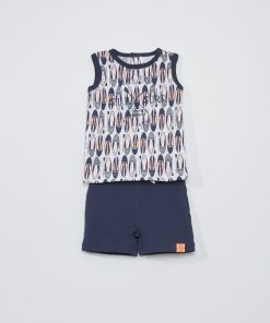 Ensemble débardeur imprimé + short - 2 pièces - Gris/bleu marine