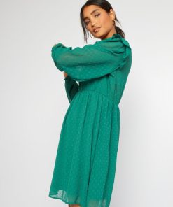 Robe courte à plumetis - Vert