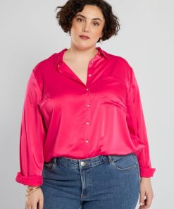 Chemise longue satinée - Rose