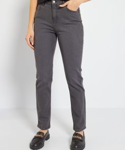 Jean regular à taille haute - L28 - Gris