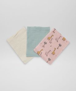 Lot de 3 gants de toilettes en lange - Rose/ecru/vert