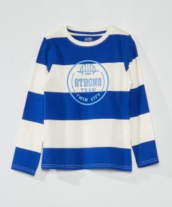 Tee-shirt en jersey à manches longues - Bleu/blanc