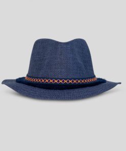 Chapeau fedora effet paille Kebello - Bleu marine