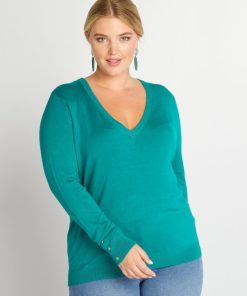 Pull en maille encolure V - Vert