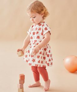 Set robe + legging, écru/rouge - Rouge