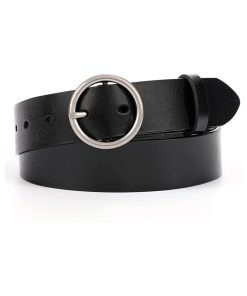 Women Casual Dress Belt Fashion Leather Belt with O Ring Buckle for Jeans Pants