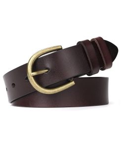 Women Leather Belt for Pants Dress Jeans Waist Belt with Brushed Alloy Buckle by WHIPPY
