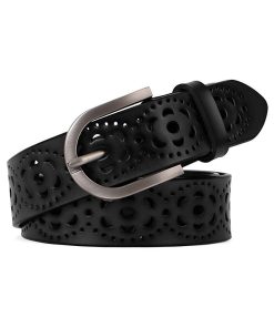 Women's Hollow Flower Leather Belt for Jeans Pants Wide Belt for Ladies