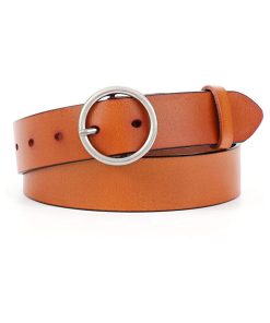 Women Casual Dress Belt Fashion Leather Belt with O Ring Buckle for Jeans Pants