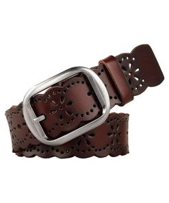 Women's Hollow Flower Leather Belt for Jeans Pants Wide Belt for Ladies