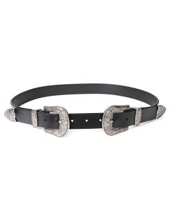Women Leather Belts Ladies Vintage Western Design Black Waist Belt for Pants Jeans Dresses