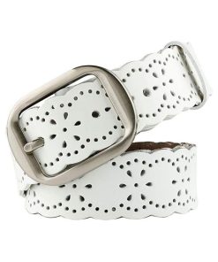 Women's Hollow Flower Leather Belt for Jeans Pants Wide Belt for Ladies