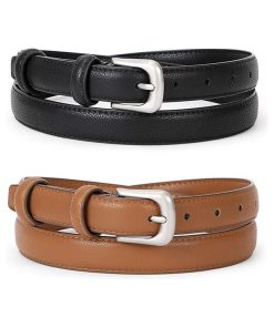 2 Pack Women Leather Belt Waist Skinny Dress Belts Solid Pin Buckle Belt for Jeans Pants