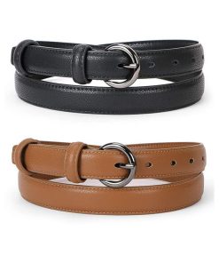 2 Pack Women Leather Belt Waist Skinny Dress Belts Solid Pin Buckle Belt for Jeans Pants