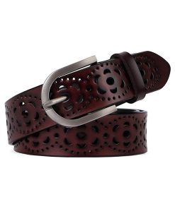 Women's Hollow Flower Leather Belt for Jeans Pants Wide Belt for Ladies