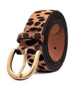 Womens Leopard Print Belt for Jeans Genuine Leather Belt with Alloy Buckle by LOKLIK