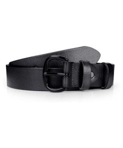 Women's Black Leather Jeans Belt Waist Casual Belt for Pants Shorts with Black Metal Buckle