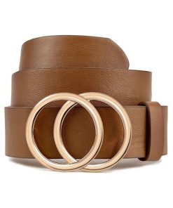 Women Leather Belt for Jeans Dress Waist Belts with Double Ring Buckle by LOKLIK