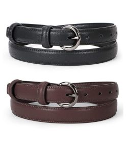 2 Pack Women Leather Belt Waist Skinny Dress Belts Solid Pin Buckle Belt for Jeans Pants