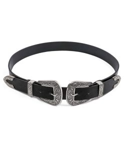 Western Belts for Women, Vintage Design Leather Belt with Western-style Buckle, Black Waist Belt for Pants Jeans Dresses