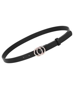 Women's Leather Skinny Belts for Dress Jeans Pants Fashion Leather Belt with Double O Ring Buckle