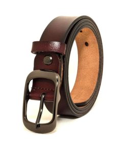 Women's Belt Genuine Leather Belt with Single Prong Alloy Buckle Red Black Brown
