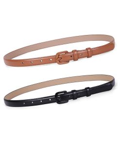 Women Skinny Leather Belt Thin Waist Jeans Belt for Pants in Pin Buckle Belt by WHIPPY