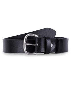 Women's Black Leather Jeans Belt Waist Casual Belt for Pants Shorts with Black Metal Buckle