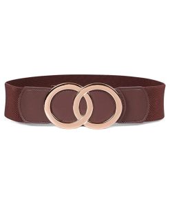 Women Stretchy Wide Waist Belts, Ladies Elastic Belt for Dresses Double Ring Buckle