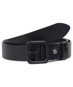 Women's Black Leather Jeans Belt Waist Casual Belt for Pants Shorts with Black Metal Buckle