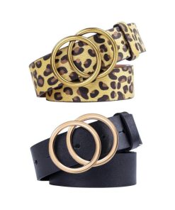 Women Leather Belt for Jeans Dress Waist Belts with Double Ring Buckle by LOKLIK