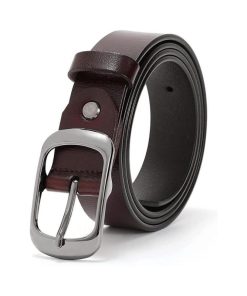 Women Leather Belt with Solid Metal Buckle, Ladies Belt for Pants Jeans with Fashion Design