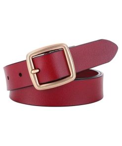 Womens Leather Belts for Jeans Pants Black Belts for Women Hollow Flower Design Gold Buckle
