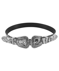 Western Belts for Women, Vintage Design Leather Belt with Western-style Buckle, Black Waist Belt for Pants Jeans Dresses