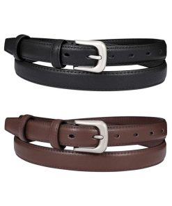 2 Pack Women Leather Belt Waist Skinny Dress Belts Solid Pin Buckle Belt for Jeans Pants
