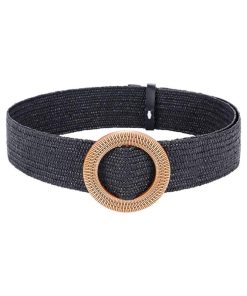 Women's Belts w Elastic Woven Straw | Tropical Wide Woven Stretch Waist Belt