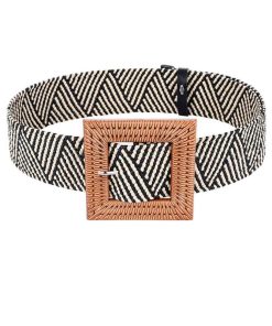 Women's Belts w Elastic Woven Straw | Tropical Wide Woven Stretch Waist Belt